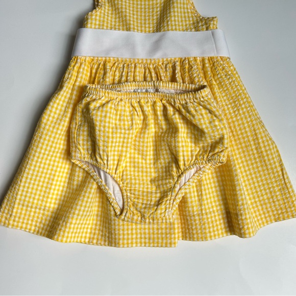 Ralph Lauren Yellow and White Gingham Seersucker Dress and Bloomer, Size 12M - Picture 8 of 12